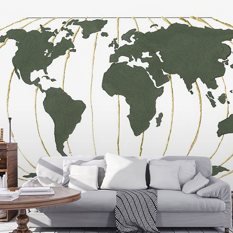 Green Modern Mural Wallpaper Extra Large World Wall Art for Coffee Shop Green Clearhalo 'Wall Decor' 'Wall Mural' 930947