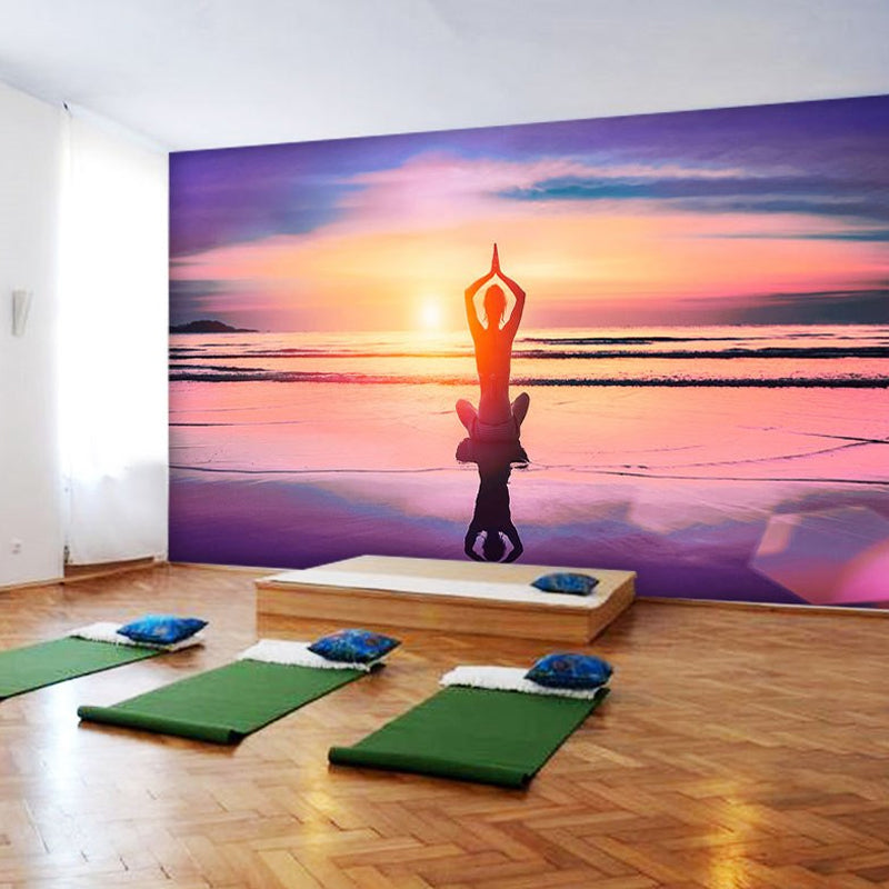 Decorative Yoga and Seashore Mural Non-Woven Fabric Wall Decor for Living  Room - Clearhalo
