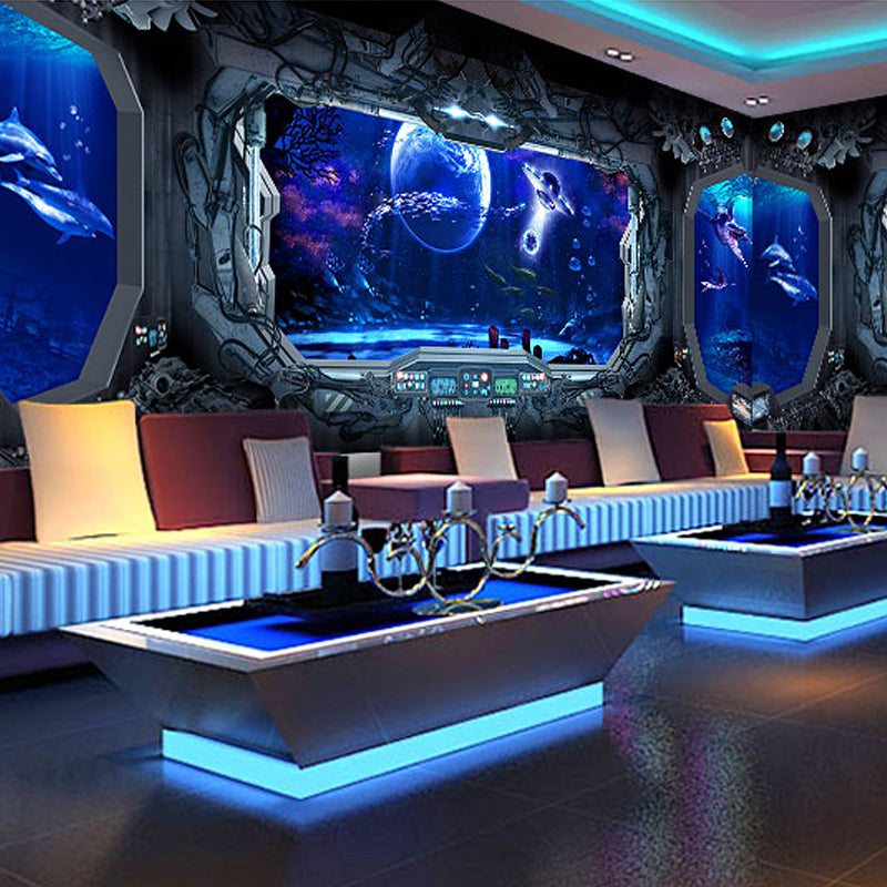 Personalized Photo Minimalist Mural Wallpaper for Decoration Fantasy Wall Covering in Dark Blue Clearhalo 'Wall Decor' 'Wall Mural' 965728