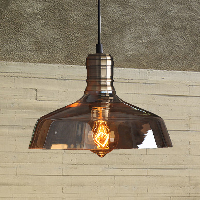 Brass 1 Light Hanging Ceiling Light Retro Vintage Amber Glass Barn Pendants Lighting for Living Room Clearhalo 'Ceiling Lights' 'Glass shade' 'Glass' 'Industrial Pendants' 'Industrial' 'Middle Century Pendants' 'Pendant Lights' 'Pendants' 'Tiffany' Lighting' 968886