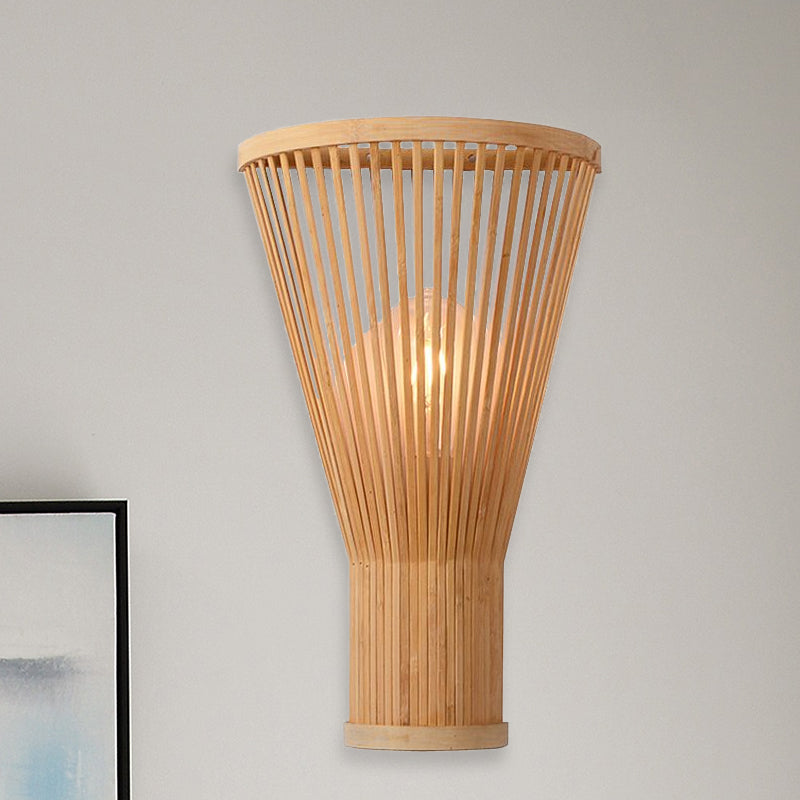 Hand-Made Bamboo Wall Sconce Lamp Asian Style 1-Bulb Beige Wall Lighting for Bedside Clearhalo 'Wall Lamps & Sconces' 'Wall Lights' Lighting' 969069
