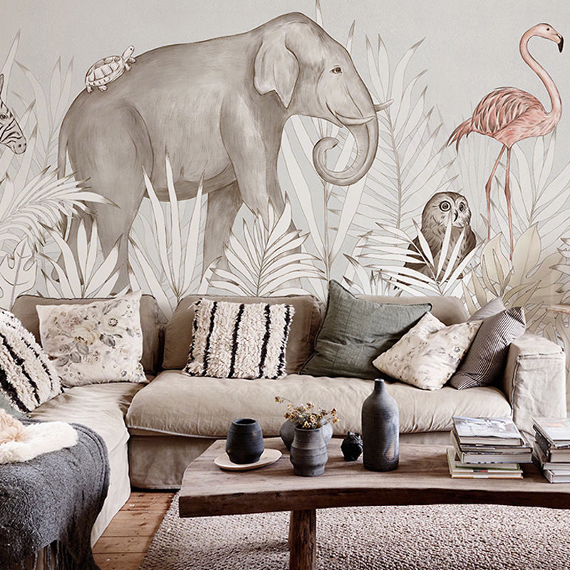 Soft Color Cartoon Wall Mural Stain-Resistant Wall Covering for Kid's Bedroom Grey Clearhalo 'Wall Decor' 'Wall Mural' 969116