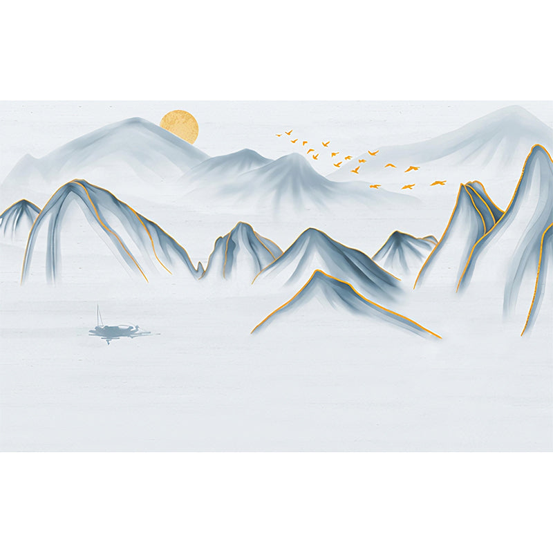 Blue Mountain and Sunrise Mural Moisture-Resistant Wall Covering for Bedroom Clearhalo 'Wall Decor' 'Wall Mural' 969668