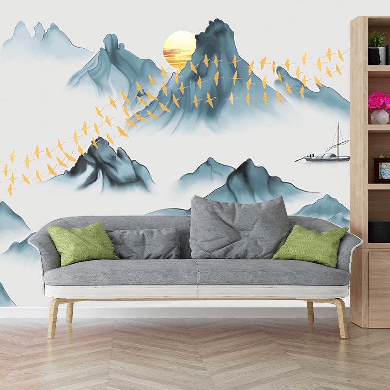 Illustration Style Mountain Wall Decor Extra Large Wall Art for Coffee Shop, Custom-Made Clearhalo 'Wall Decor' 'Wall Mural' 969671