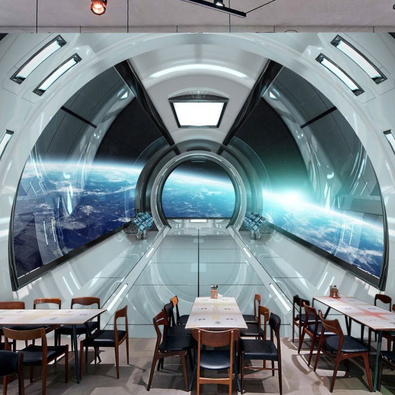 Photo Minimalist Mural Wallpaper in Grey and Green 3D Tunnel Wall Decor, Custom-Printed Clearhalo 'Wall Decor' 'Wall Mural' 969771