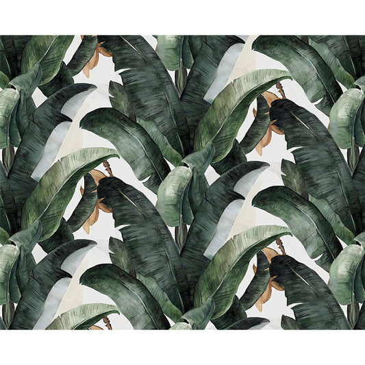 Tropical Banana Leaves Mural Wallpaper for Living Room Decoration, Green and White, Custom-Printed Clearhalo 'Wall Decor' 'Wall Mural' 977412
