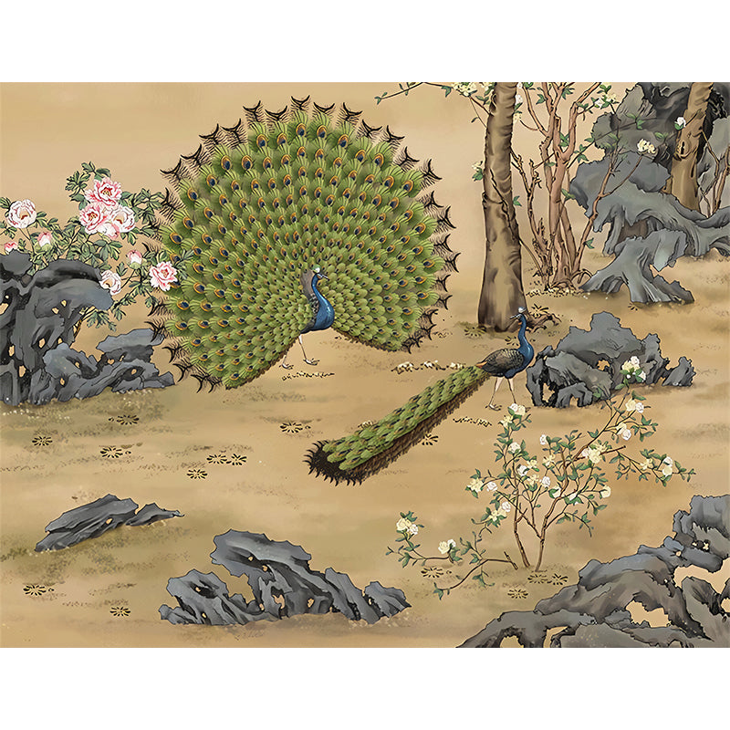 Green and Brown Traditional Mural Wallpaper Extra Large Wall Covering for Living Room Clearhalo 'Wall Decor' 'Wall Mural' 977532