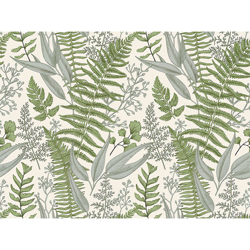 Green Leaf Mural Wallpaper Water-Resistant Wall Covering for Accent Wall, Custom Size Available Clearhalo 'Wall Decor' 'Wall Mural' 978002