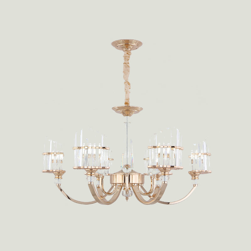 Gold Swoop Arm Chandelier Light Modern Style Crystal Prism 6 Lights Dining Table Suspension Lamp Clearhalo 'Ceiling Lights' 'Chandeliers' 'Modern Chandeliers' 'Modern' Lighting' 979504