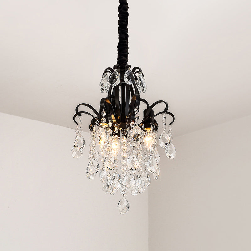 Black Finish Candelabra Hanging Chandelier Modernist 3 Heads Crystal Drop Pendulum Light Clearhalo 'Ceiling Lights' 'Chandeliers' 'Modern Chandeliers' 'Modern' Lighting' 979595