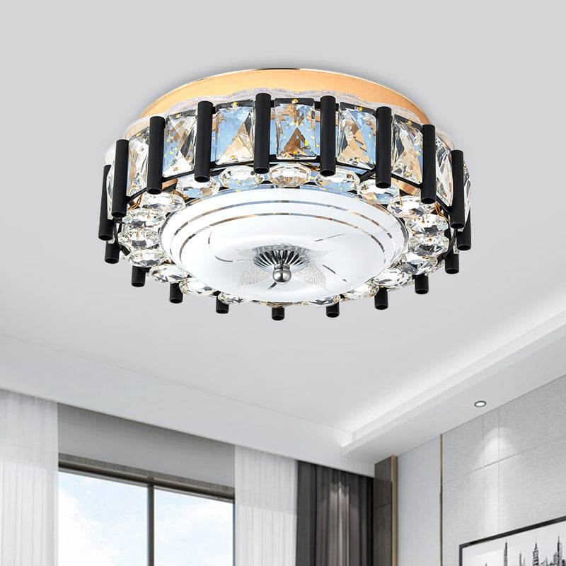 Modern Round Ceiling Mounted Fixture Crystal Block LED Corridor Flush Lighting in Black Clearhalo 'Ceiling Lights' 'Close To Ceiling Lights' 'Close to ceiling' 'Flush mount' Lighting' 979670