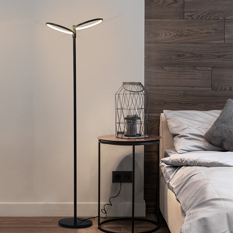 Metal Round Shade Standing Lamp Contemporary LED Black Floor