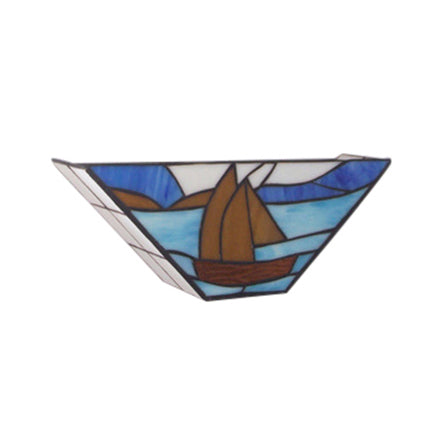 1 Head Sea Wall Light with Boat Nautical Stylish Stained Glass Wall Lamp in Blue for Dining Room Clearhalo 'Industrial' 'Middle century wall lights' 'Tiffany wall lights' 'Tiffany' 'Wall Lamps & Sconces' 'Wall Lights' Lighting' 98127