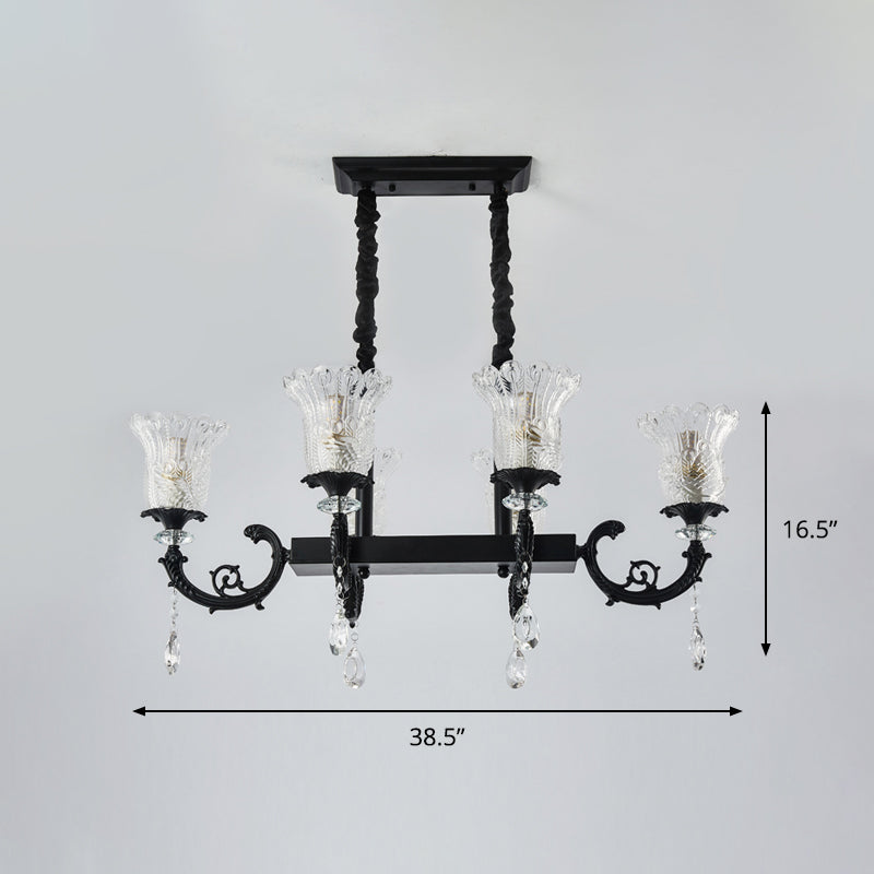 Black Finish Flower Up Pendulum Light Modernist 6-Head Clear Crystal Island Pendant Lamp Clearhalo 'Ceiling Lights' 'Island Lights' Lighting' 982797