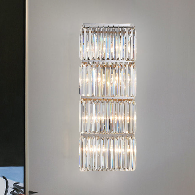 4-Tier Rectangle Flush Wall Sconce Contemporary Chrome Crystal Prism Wall Light Fixture Clearhalo 'Modern wall lights' 'Modern' 'Wall Lamps & Sconces' 'Wall Lights' Lighting' 982969