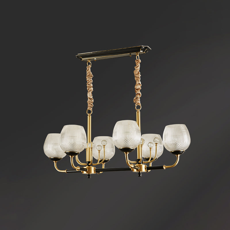 Post-Modern Cup Shade Hanging Light 6 Bulbs Ribbed Glass Island Pendant in Gold and Black Clearhalo 'Ceiling Lights' 'Island Lights' Lighting' 983061