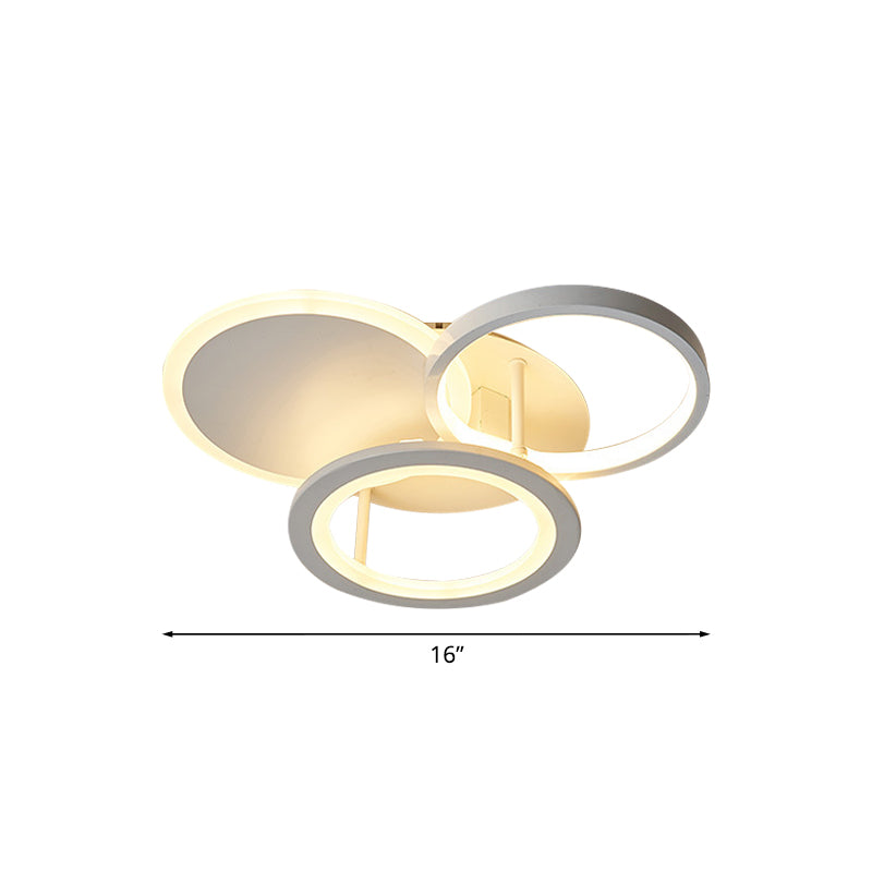 16"/19.5" W Metal Circular Semi Flush Mount Simplicity LED White Flush Ceiling Light for Bedroom, White/Warm Light Clearhalo 'Ceiling Lights' 'Close To Ceiling Lights' 'Close to ceiling' 'Semi-flushmount' Lighting' 983180