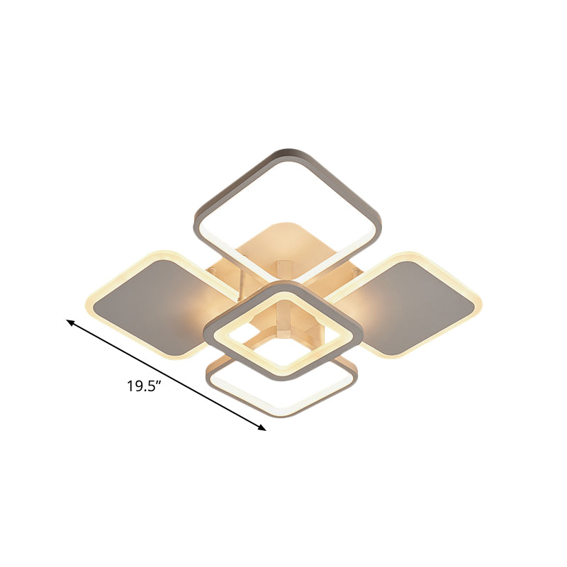 Metal Square/Diamond Semi Mount Lighting Nordic LED White Close to Ceiling Lamp for Dorm in White/Warm Light Clearhalo 'Ceiling Lights' 'Close To Ceiling Lights' 'Close to ceiling' 'Semi-flushmount' Lighting' 983184