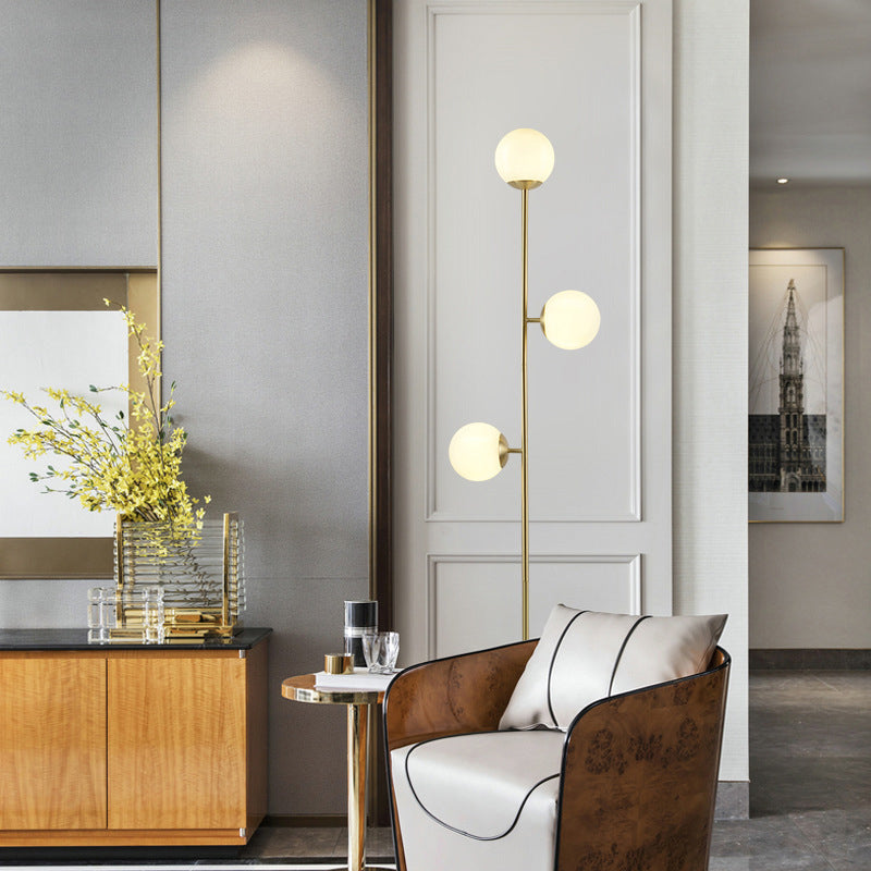 Glass Spherical Floor Reading Lamp Simplicity LED Brass Stand Up ...