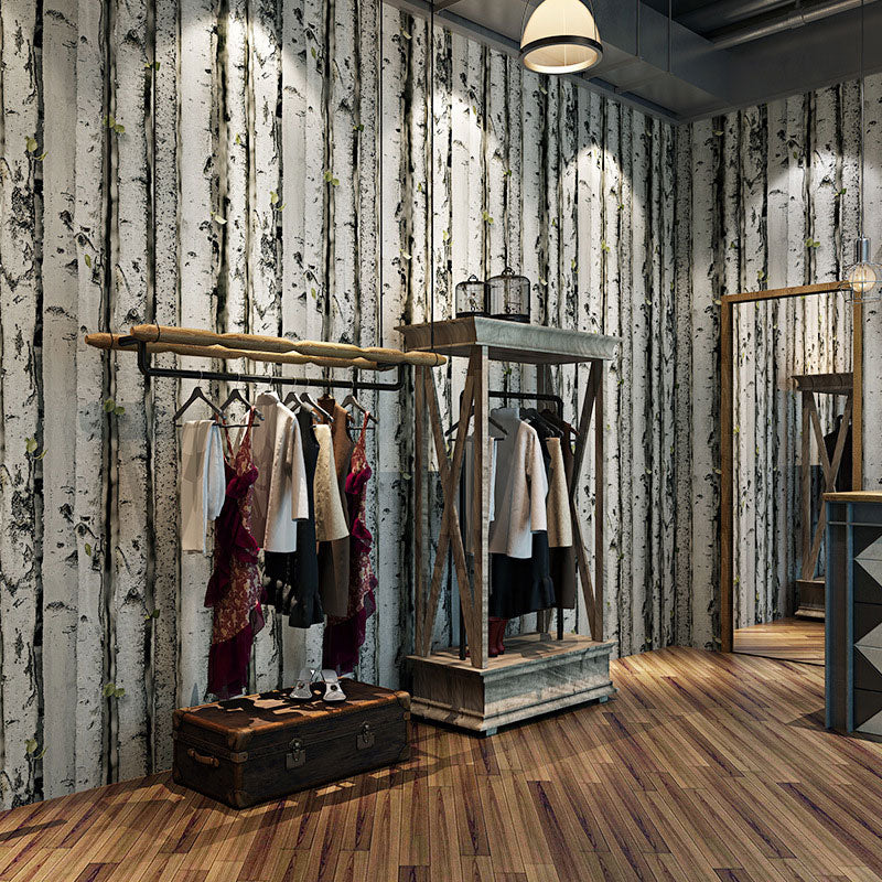 Vintage Birch Tree Wall Covering in Grey and White Living Room Wallpaper Roll, 33' x 20.5" Clearhalo 'Country wall decor' 'Rustic' 'Wallpaper' Wall Decor' 986543