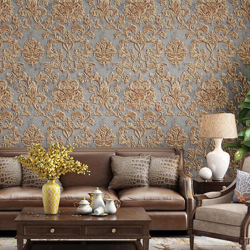 Embossed Damask Design Wall Art Bedroom Decorative European Wallpaper Roll, 20.5"W x 33'L Gray Blue Clearhalo 'Wall Decor' 'Wallpaper' 987059