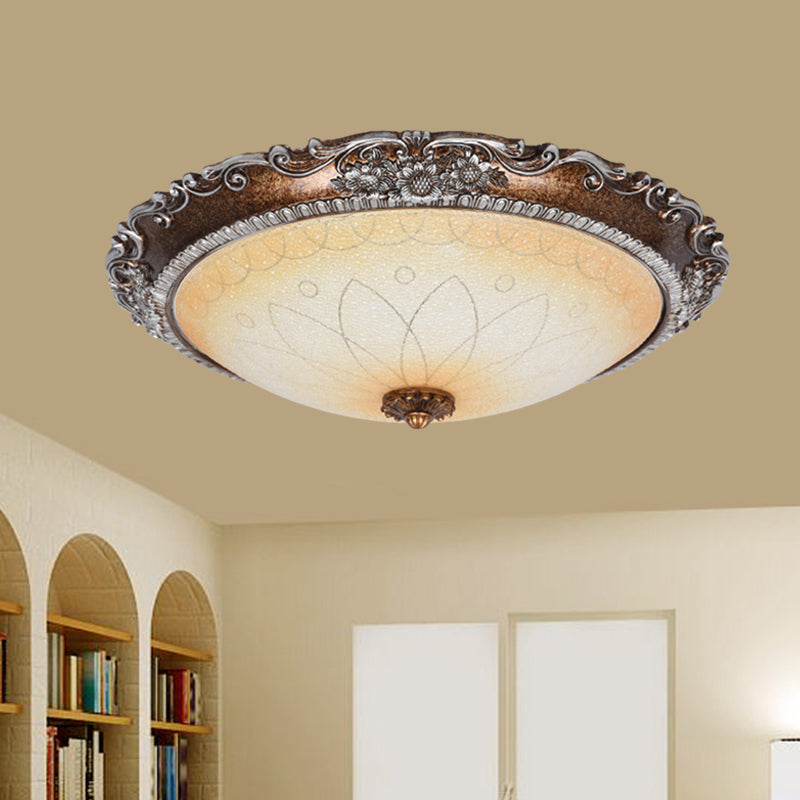 Red Brown Bowl Shaped Flush Mount Rustic Frosted Glass Living Room LED Ceiling Light Fixture Clearhalo 'Ceiling Lights' 'Close To Ceiling Lights' 'Close to ceiling' 'Flush mount' Lighting' 987836