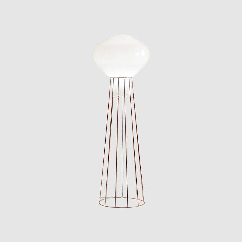Black/Rose Gold Geometrical Floor Light with Dome Cage Simple 1 Bulb Metal Stand Up Lamp for Living Room Clearhalo 'Floor Lamps' 'Lamps' Lighting' 988674