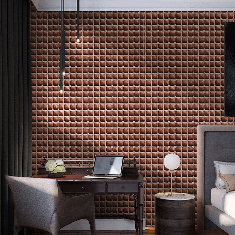 Simple Wallpaper Roll in Dark Color 3D Effect Grid Wall Covering, 33-foot x 20.5-inch Coffee Clearhalo 'Wall Decor' 'Wallpaper' 991514