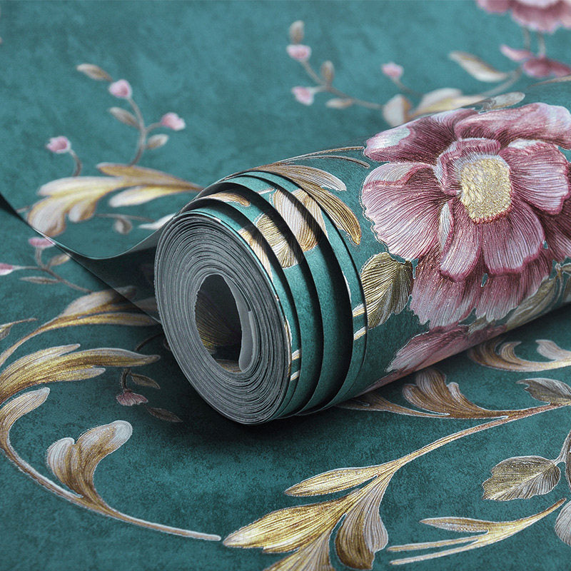 33' x 20.5" Flowers Wallpaper for Guest Room Decor Leaves Wall Covering in Neutral Color, Water-Resistant Clearhalo 'Vintage wall decor' 'Vintage' 'Wallpaper' Wall Decor' 991910