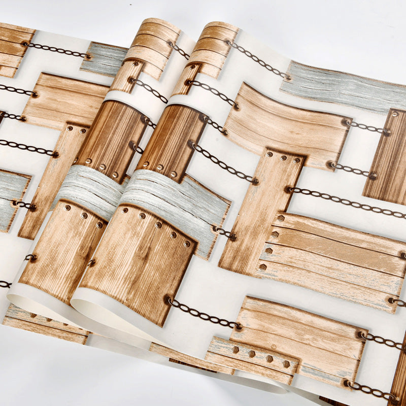 Wood Board and Chain Wallpaper Vinyl Wall Decor for Bar, 20.5"W x 33'L, Non-Pasted Clearhalo 'Industrial wall decor' 'Industrial' 'Wallpaper' Wall Decor' 991999