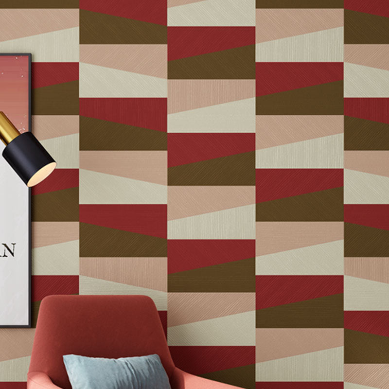 20.5" x 31' Nordic Wallpaper Roll for Coffee Shop with Grid and Color Block Design in Light Color Red Coffee Clearhalo 'Wall Decor' 'Wallpaper' 992548