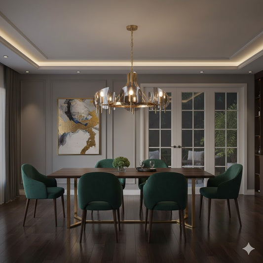 Curved Sheet Chandelier Lamp Mid-Century Clear Glass 6/8-Bulb Gold Hanging Light Fixture with Open Bulb Design Clearhalo 'Ceiling Lights' 'Chandeliers' 'Close To Ceiling Lights' 'Glass shade' 'Glass' 'Modern Chandeliers' 'Modern' Lighting' 0D370A4D-1BBD-436C-8436-73EECF733FD4