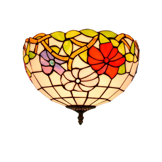 Rose Flush Mount Lighting Lodge Stained Glass 2-Light Flush Ceiling Light for Bedroom Beige Clearhalo 'Ceiling Lights' 'Close To Ceiling Lights' 'Close to ceiling' 'Flush mount' Lighting' 11561937946_226000485