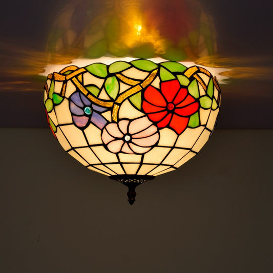 Rose Flush Mount Lighting Lodge Stained Glass 2-Light Flush Ceiling Light for Bedroom Clearhalo 'Ceiling Lights' 'Close To Ceiling Lights' 'Close to ceiling' 'Flush mount' Lighting' 11561949546_226000485