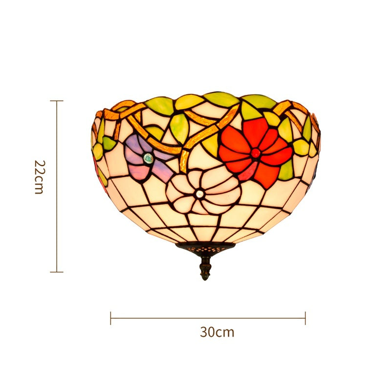 Rose Flush Mount Lighting Lodge Stained Glass 2-Light Flush Ceiling Light for Bedroom Clearhalo 'Ceiling Lights' 'Close To Ceiling Lights' 'Close to ceiling' 'Flush mount' Lighting' 11597407637_226000485