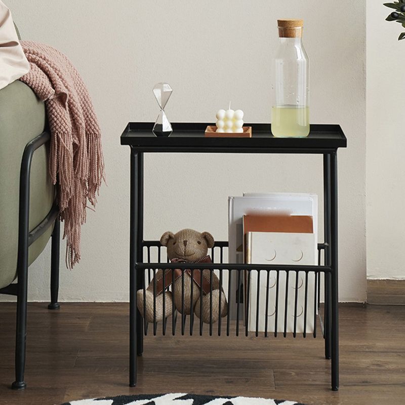 長方形のトレイ上部サイドテーブル鉄4脚エンドテーブルストレージ付き