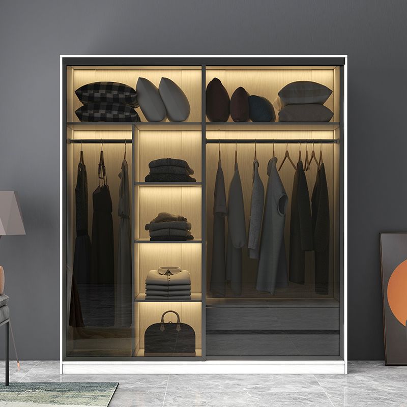 White Wardrobe with Grey Glass Doors Modern Storage Cabinet for Bedroom Clearhalo 'Armoires & Wardrobes' 'armoires_wardrobes' 'Bedroom Furniture' 'furn' 'furn_armoires_wardrobes' 'Furniture' 1200x1200_0005ab99-ab79-47ef-96d4-182905b2a730