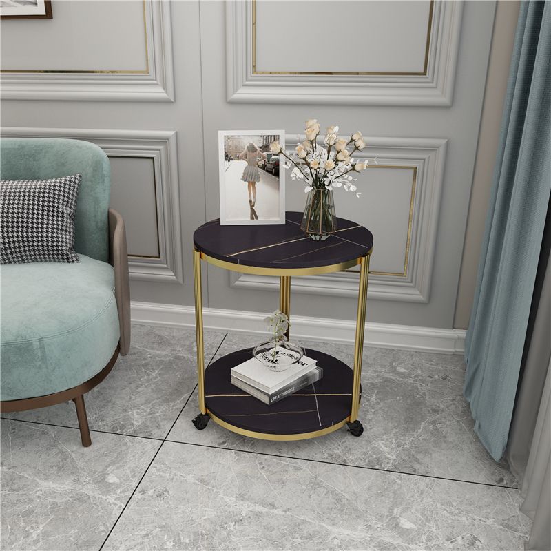 21.65 "スレートラウンドサイドエンドテーブル鉄3脚サイドテーブル付き棚