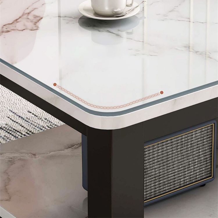 Rectangular Glass 4 Legs Coffee Cocktail Table with Storage Shelf Clearhalo 'Coffee & Accent Tables' 'Coffee Tables' 'coffee_tables' 'furn' 'furn_coffee_tables' 'Furniture' 'Living Room Furniture' 1200x1200_000adf9f-8c6d-4fb8-9d3a-e2b2bc5d7e1e