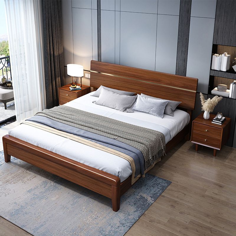 Mid-Century Modern Standard Bed Walnut Espresso Bed Frame With Custom Gold Legs Clearhalo 'Bedroom Furniture' 'Beds' 'furn' 'furn_beds' 'Furniture' 1200x1200_000d9683-416b-437c-8e1d-a6e3c8ecb2e1