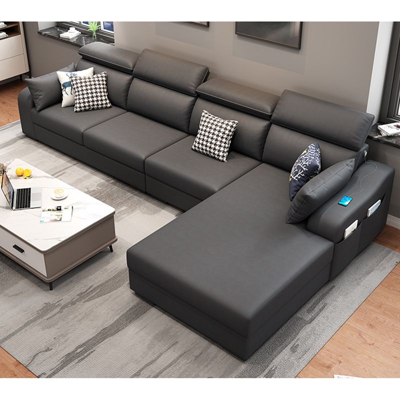 Faux Leather Removable Cushions Sofa and Chaise 35.43"High Sloped Arms Sectional Clearhalo 'furn' 'furn_sectionals' 'Furniture' 'furniture_sectionals' 'kitchen' 'kitchen_sectionals' 'Living Room Furniture' 'Sectionals' 1200x1200_000ec3cf-d171-4825-ada4-c336c629548e