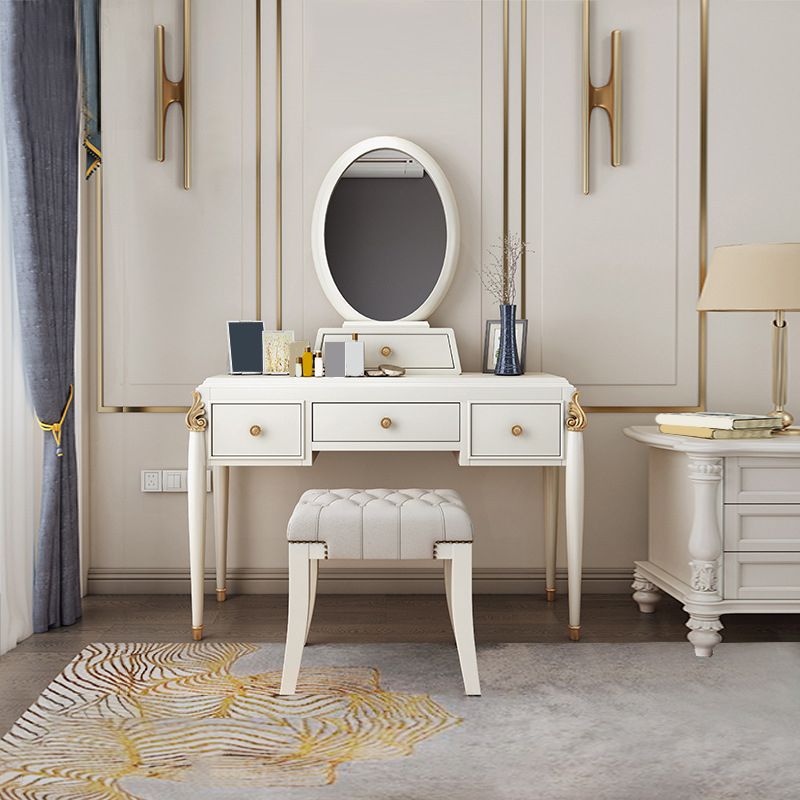 Ensemble de tabourets de coiffeuse de maquillage en miroir en bois noir / blanc