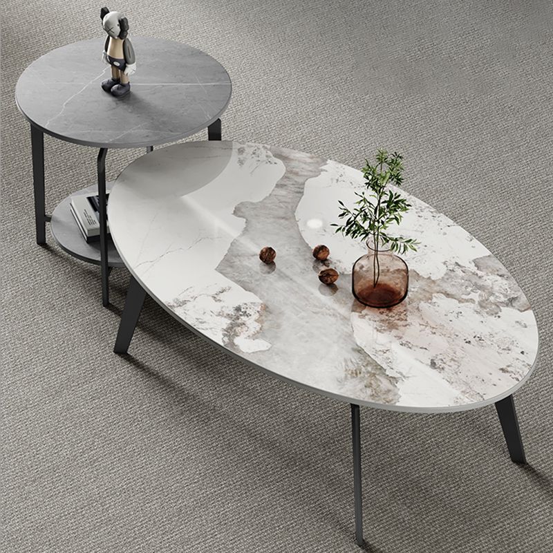 2 Nesting Slate Coffee Table Set Oval Coffee Table with Storage Clearhalo 'Coffee & Accent Tables' 'Coffee Tables' 'coffee_tables' 'furn' 'furn_coffee_tables' 'Furniture' 'Living Room Furniture' 1200x1200_00137b8a-1468-4630-b94b-59b6e97a85cb