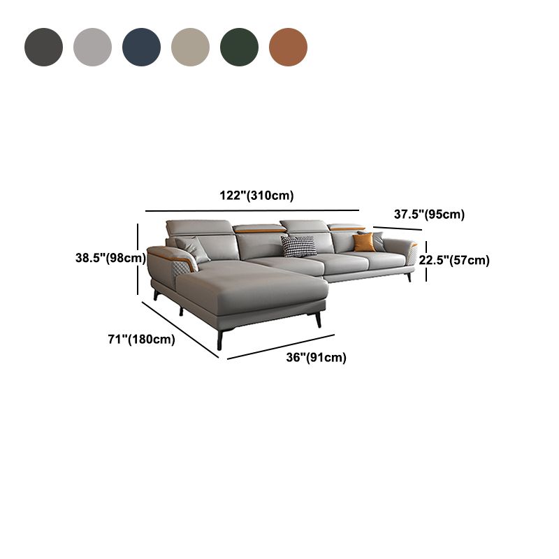 Modern 4-Seater Sectional with Adjustable Head Pillow and Pillow Top Arms