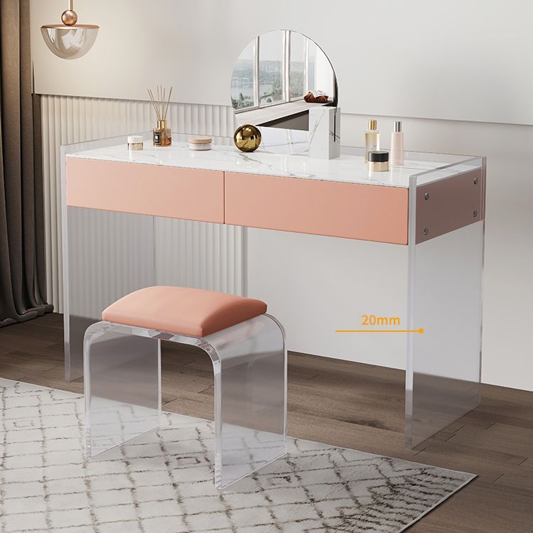 Marble /Acrylic Contemporary Makeup Vanity Set With 2 Drawer for Bedroom