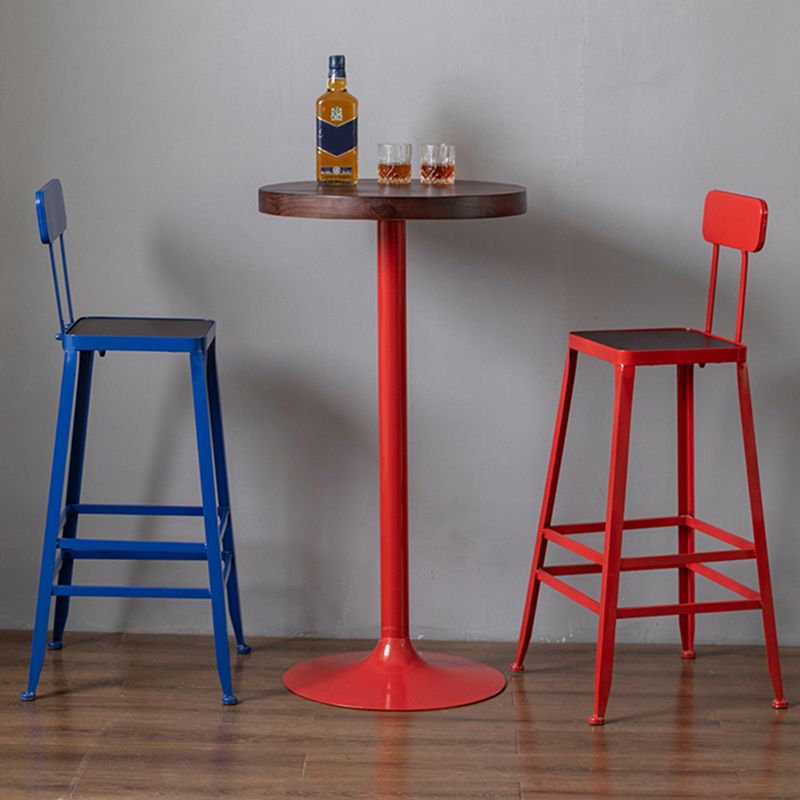 Modern Armless Backrest Counter Stool Iron Cafe Bar Stool with Wooden Seat and Pedal