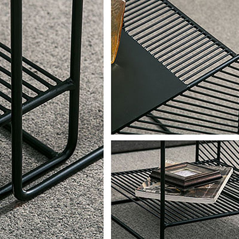 Mesa de centro cuadrada con 2 nidos y estante, juego de mesa de centro con estructura de hierro de mediados de siglo