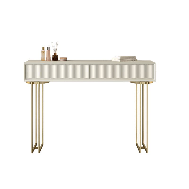 Contemporary Beige Solid Wood Makeup Vanity Desk with Metal Base