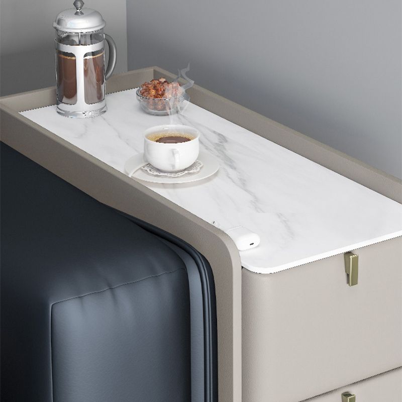 Modernistic Rectangular Slate Side Table 4 Legs End Table with Drawers