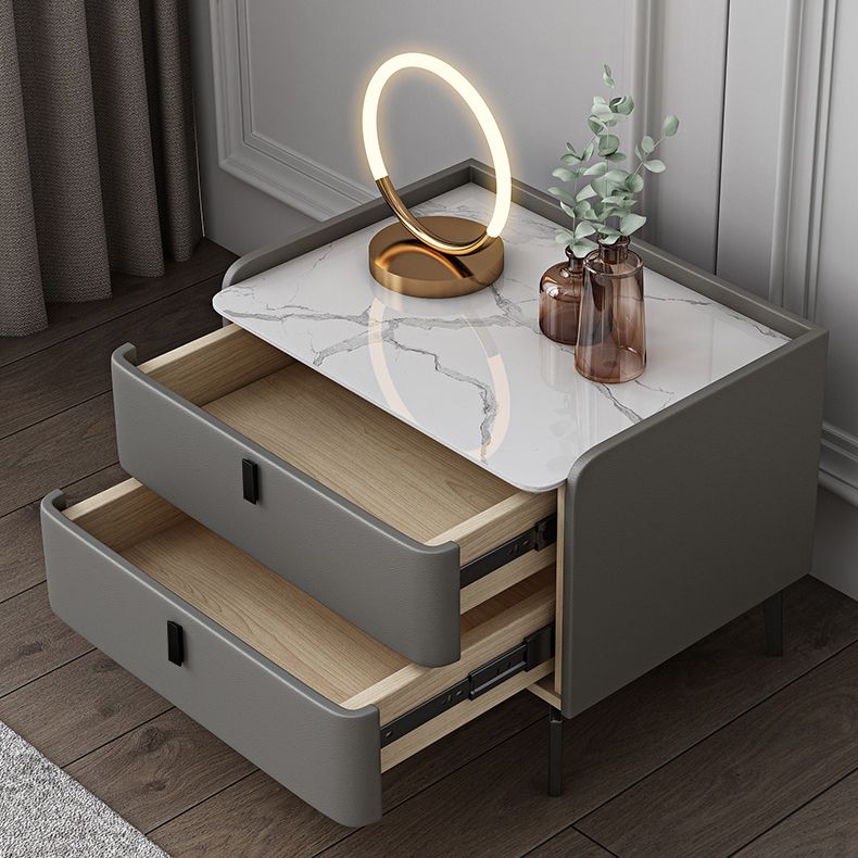 Modern Bed Nightstand Stone Accent Table Nightstand Cabinet with 2-drawer Clearhalo 'Bedroom Furniture' 'furn' 'furn_night_stand' 'Furniture' 'night_stand' 'Nightstands' 1200x1200_00204b96-d832-4449-b9a1-541660d74e73